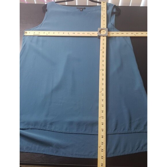 Eileen Fisher Tunic Tank Tops L Blue Brown Sleeveless 100% Silk Lot of 2 Casual - Picture 11 of 16